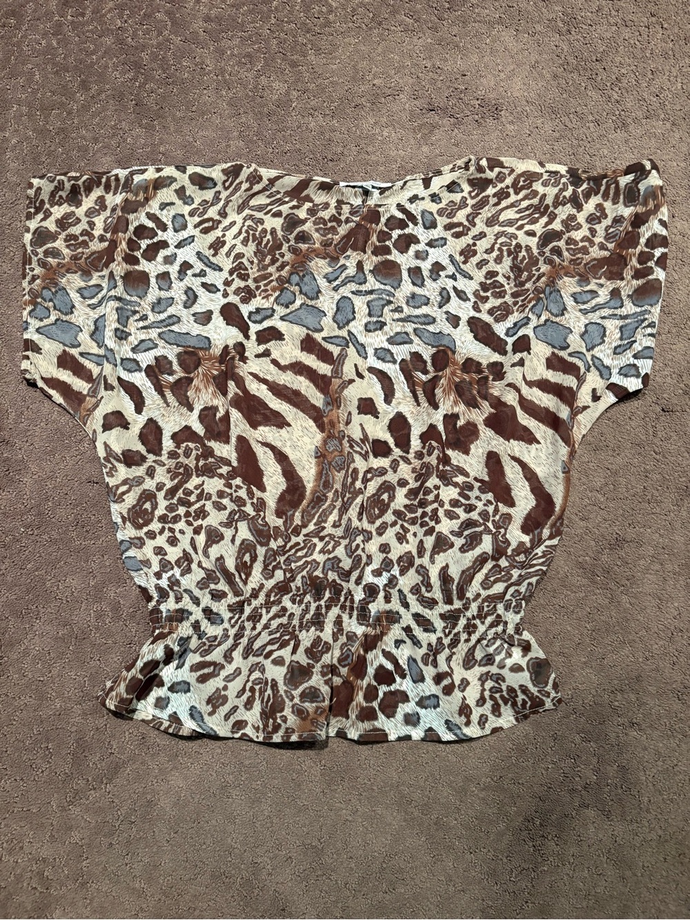 Animal Print Short Sleeve Blouse in Brown and Cream